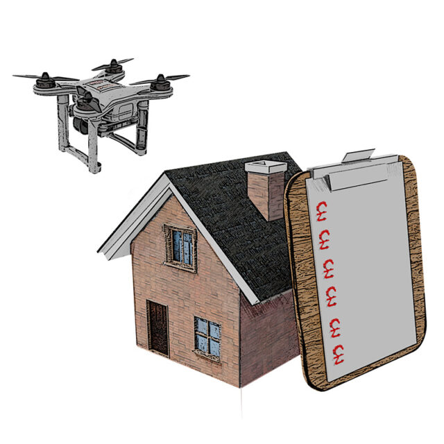 Illustration of a survey drone above a house roof