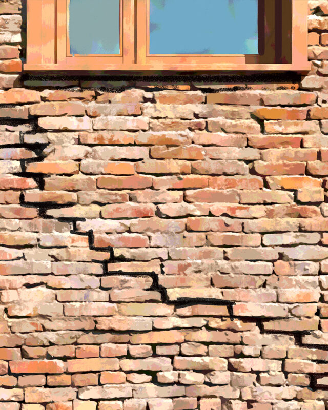 cracked wall under window portrait